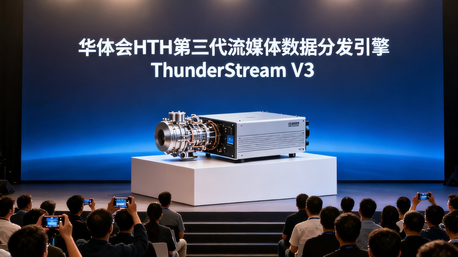华体会HTH第三代流媒体数据分发引擎ThunderStream V3发布会的现场照片